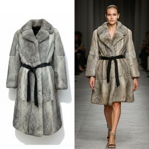 100% Genuine Rabbit Fur Elegant Gray Coat